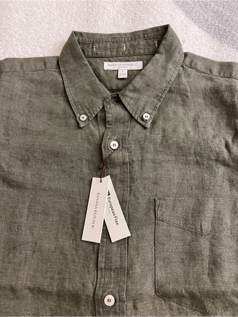 Banana Republic 100% Linen Shirt Olive Green Size L NWT